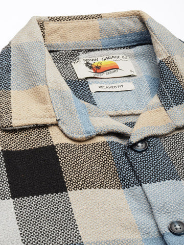 Men's Khaki Relaxed Fit Checked Textured Shirt