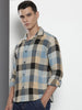 Men's Khaki Relaxed Fit Checked Textured Shirt