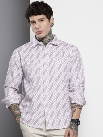 Men's Purple Relaxed Fit Textured Casual Shirt