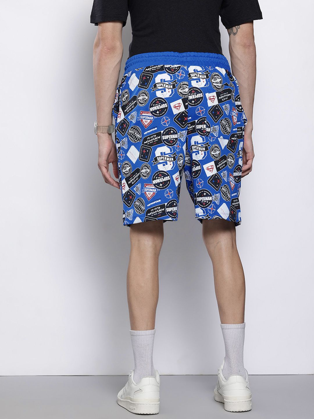 Men's Blue Relaxed Fit Character Superman Printed Shorts