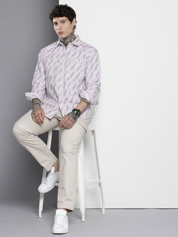 Men's Purple Relaxed Fit Textured Casual Shirt