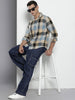 Men's Khaki Relaxed Fit Checked Textured Shirt