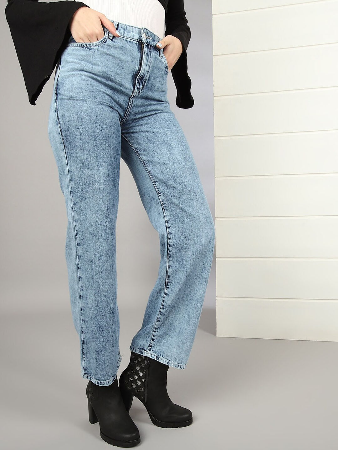 Shop Women 2 Tone Denim Wide Leg Jeans Online.