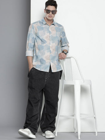 Men's Beige Regular Fit Floral Printed Resort Wear Shirt