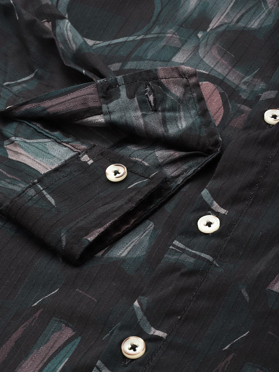 Men's Black Slim Fit Printed Party Wear Shirt