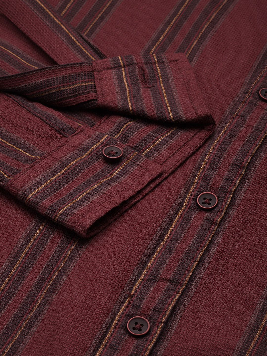 Men's Maroon Slim Fit Striped Casual Shirt