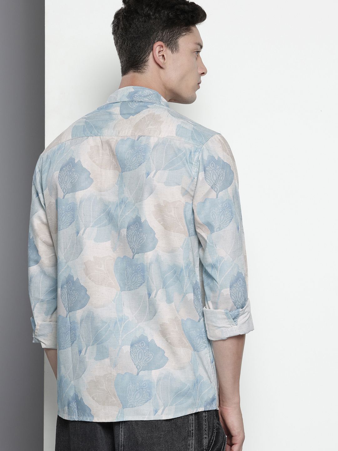 Men's Beige Regular Fit Floral Printed Resort Wear Shirt