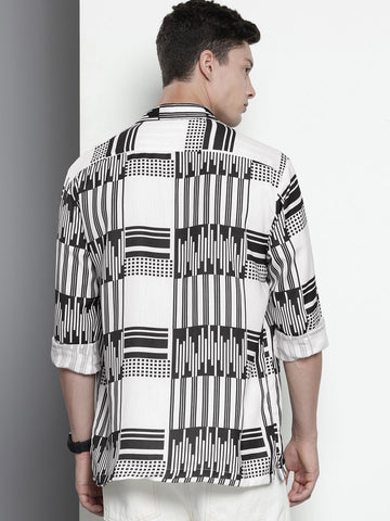 Men's Black Relaxed Fit Printed Resort Wear Shirt