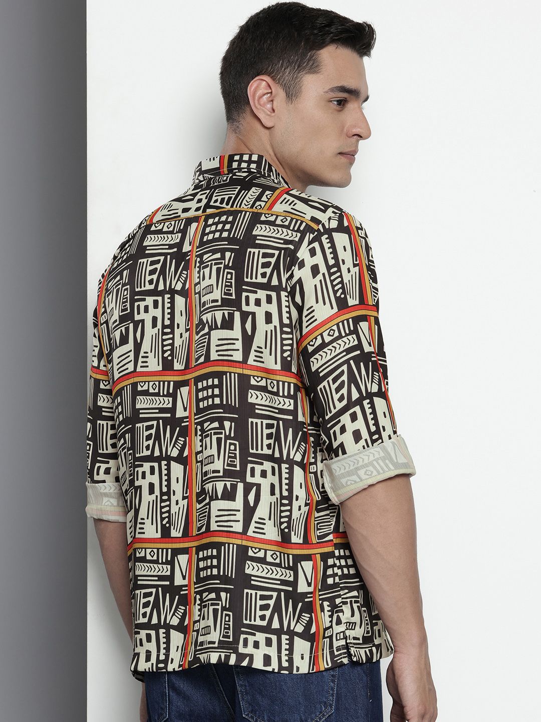 Men's Beige Relaxed Fit Printed Resort Wear Shirt