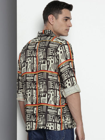 Men's Beige Relaxed Fit Printed Resort Wear Shirt