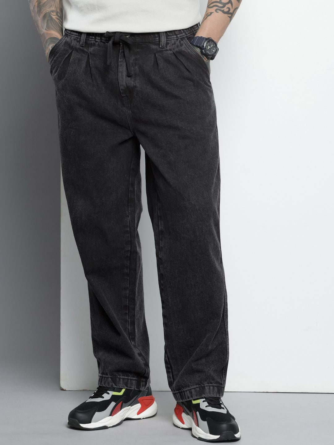 Men's Grey Relaxed Fit Utility Jeans