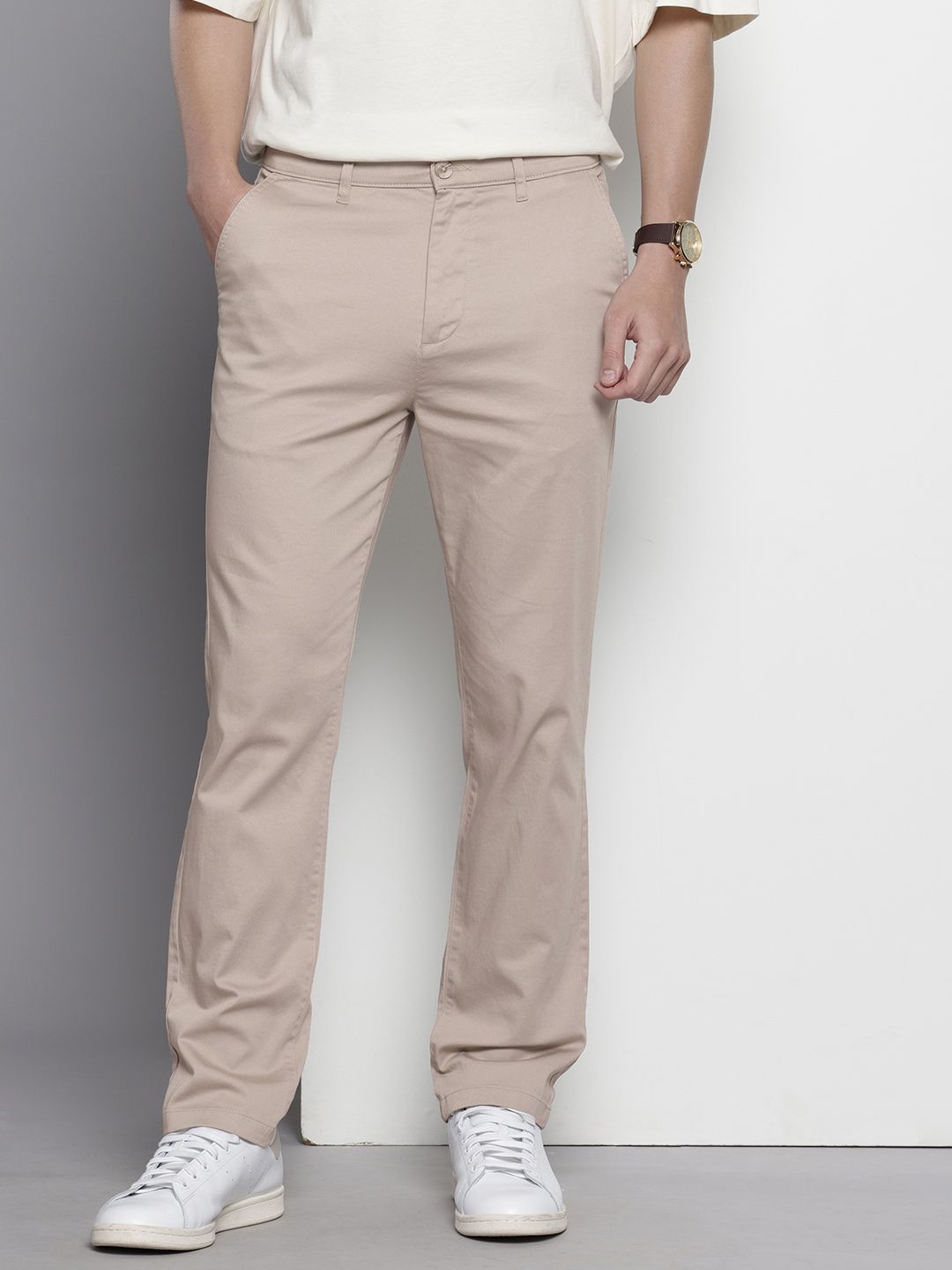 Men's Grey Regular Fit Casual Chinos