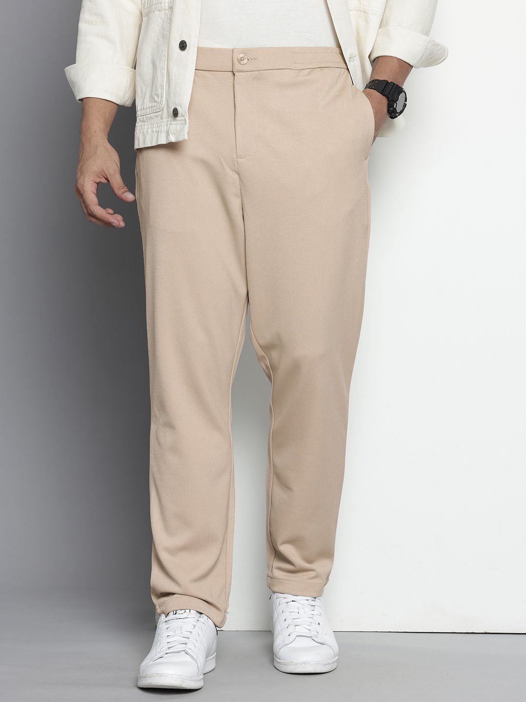 Men's Beige Relaxed Fit Casual Chinos