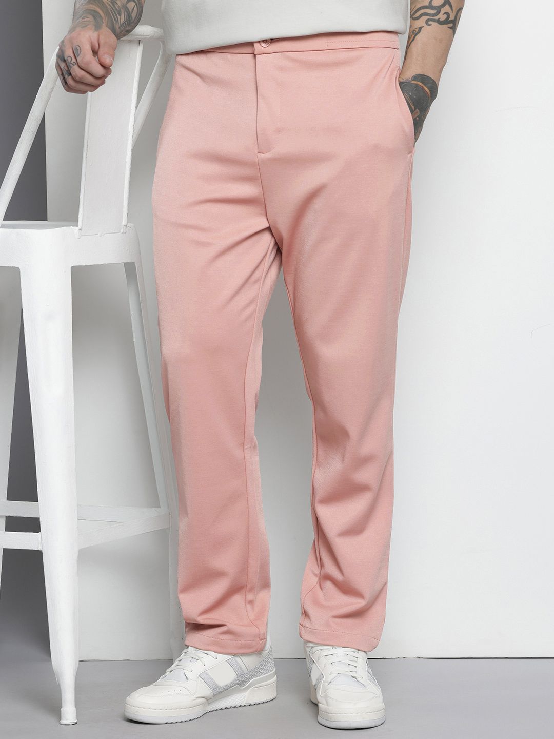 Men's Pink Relaxed Fit Casual Chinos