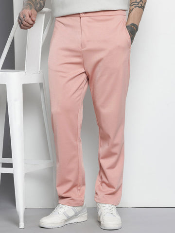 Men's Pink Relaxed Fit Casual Chinos