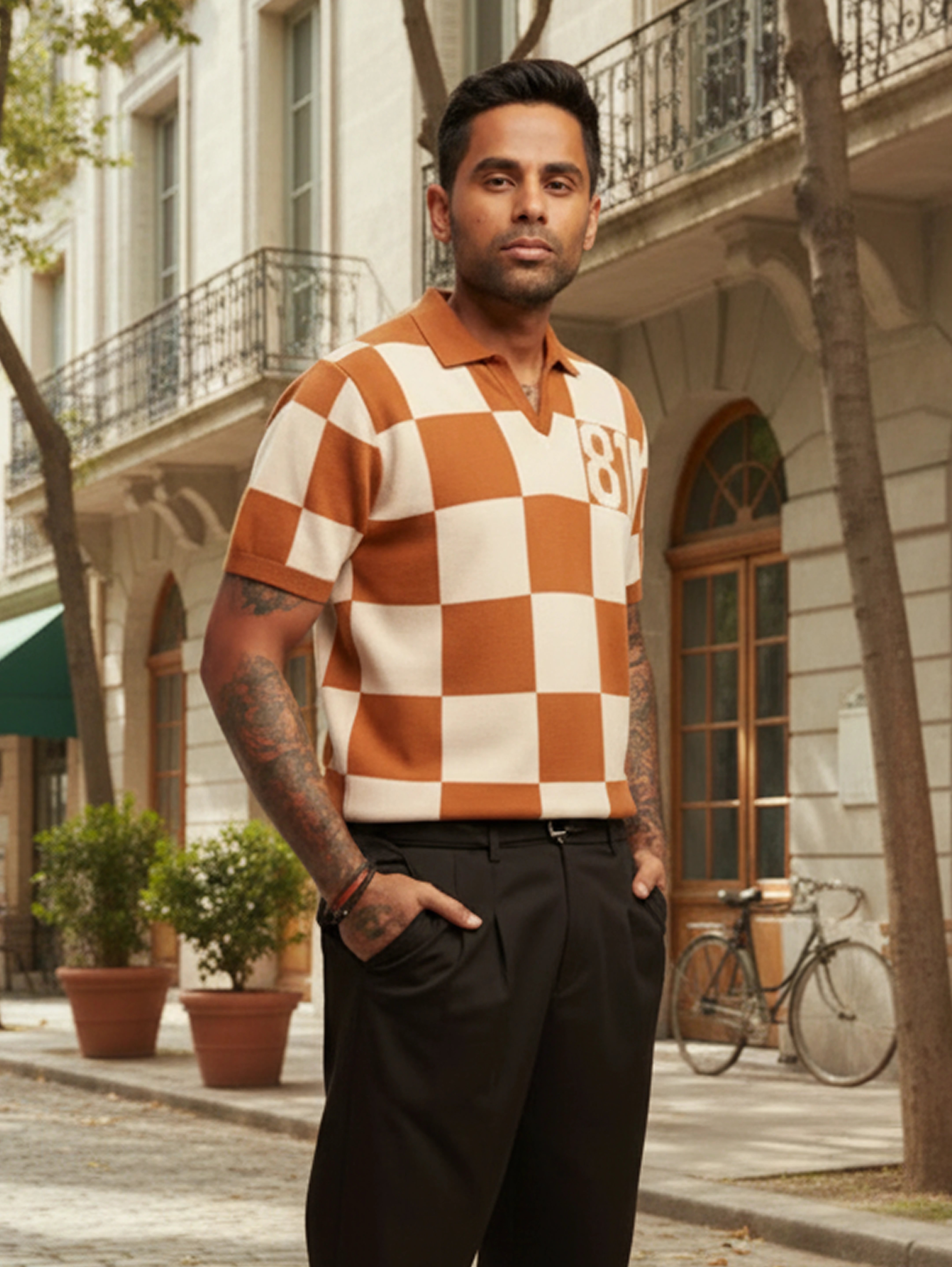 Men's Orange Oversized Fit Textured Flat Knit T-Shirt