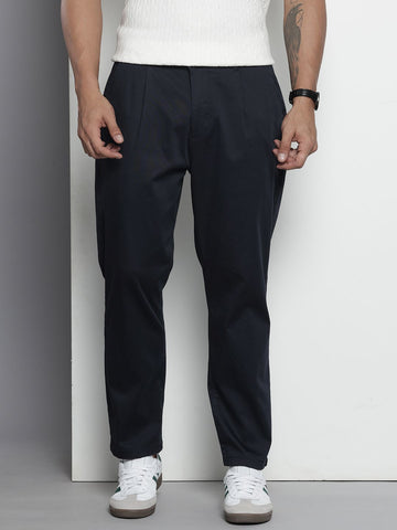 Men's Navy Blue Relaxed Fit Casual Chinos