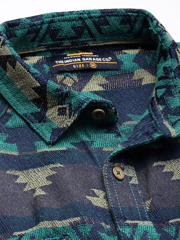 Men's Green Relaxed Fit Textured Casual Shirt