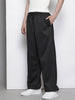 Men's Black Self Design Relax Wide Leg Fit Joggers