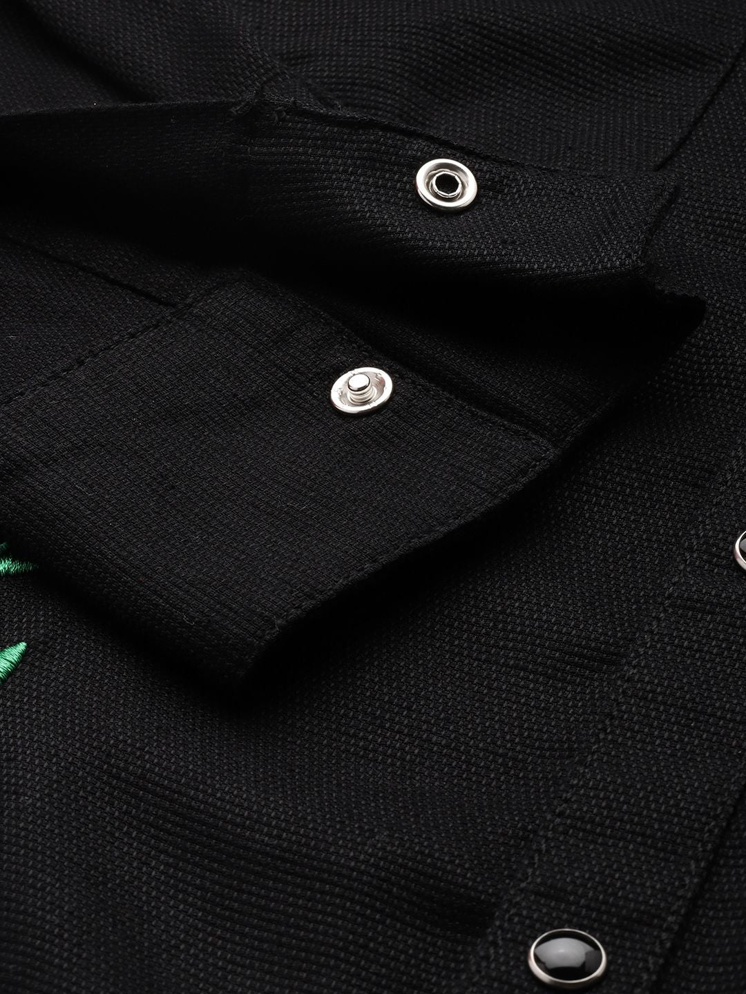 Men's Black Regular Fit  Embroided Resort Wear Shirt