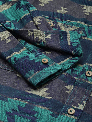 Men's Green Relaxed Fit Textured Casual Shirt