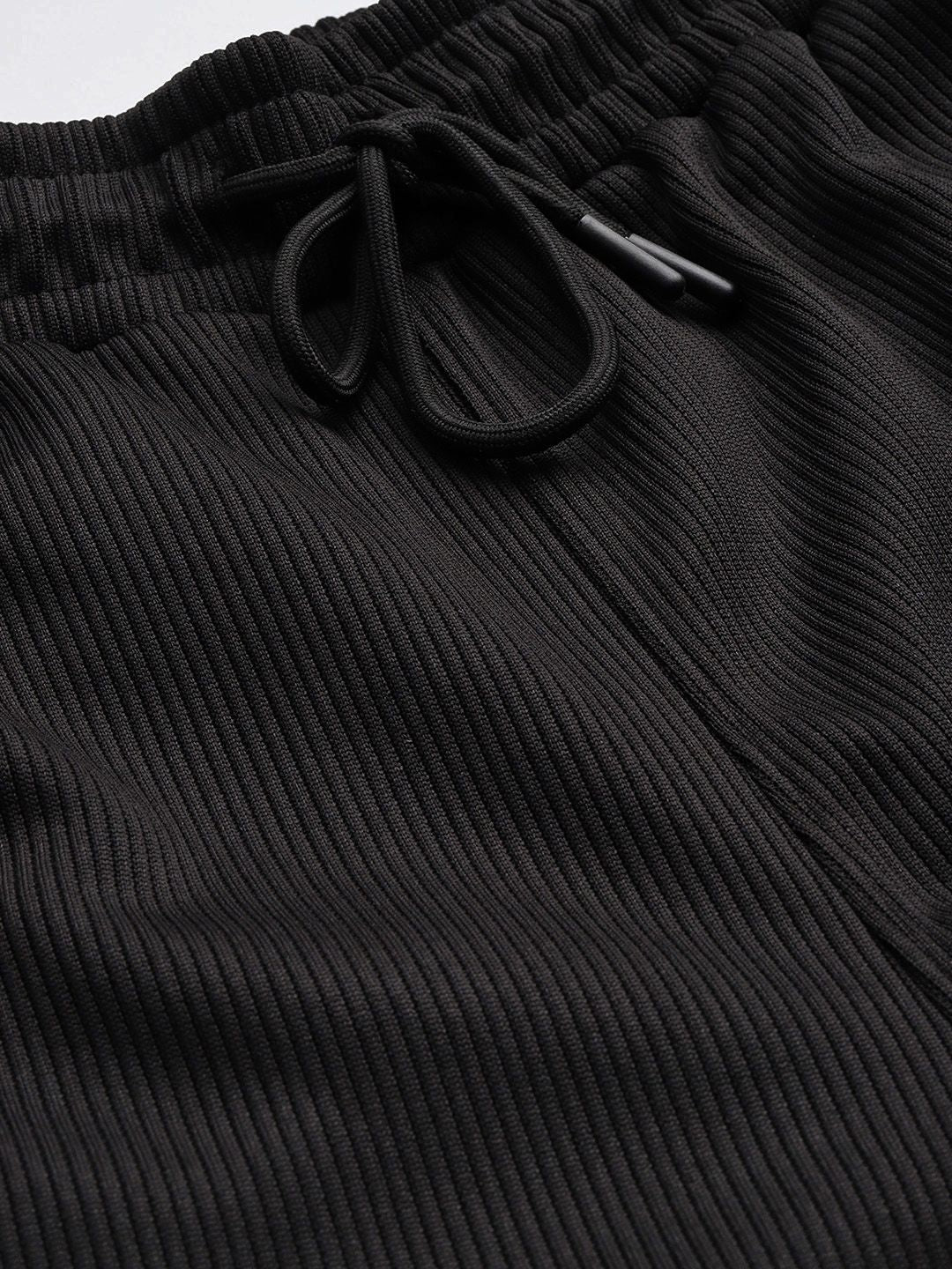 Men's Black Self Design Relax Wide Leg Fit Joggers