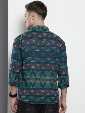 Men's Green Relaxed Fit Textured Casual Shirt