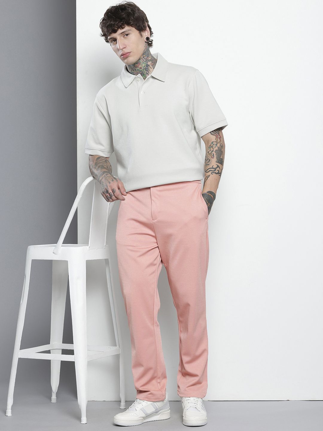 Men's Pink Relaxed Fit Casual Chinos