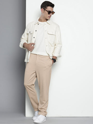 Men's Beige Relaxed Fit Casual Chinos