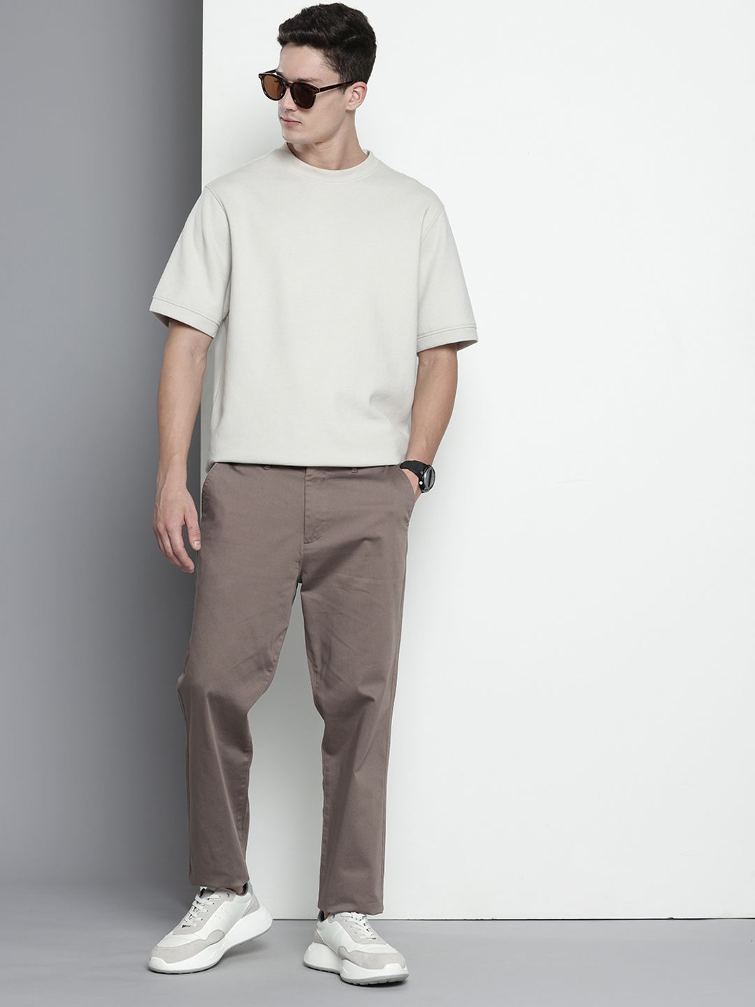 Men's Grey Regular Fit Casual Chinos