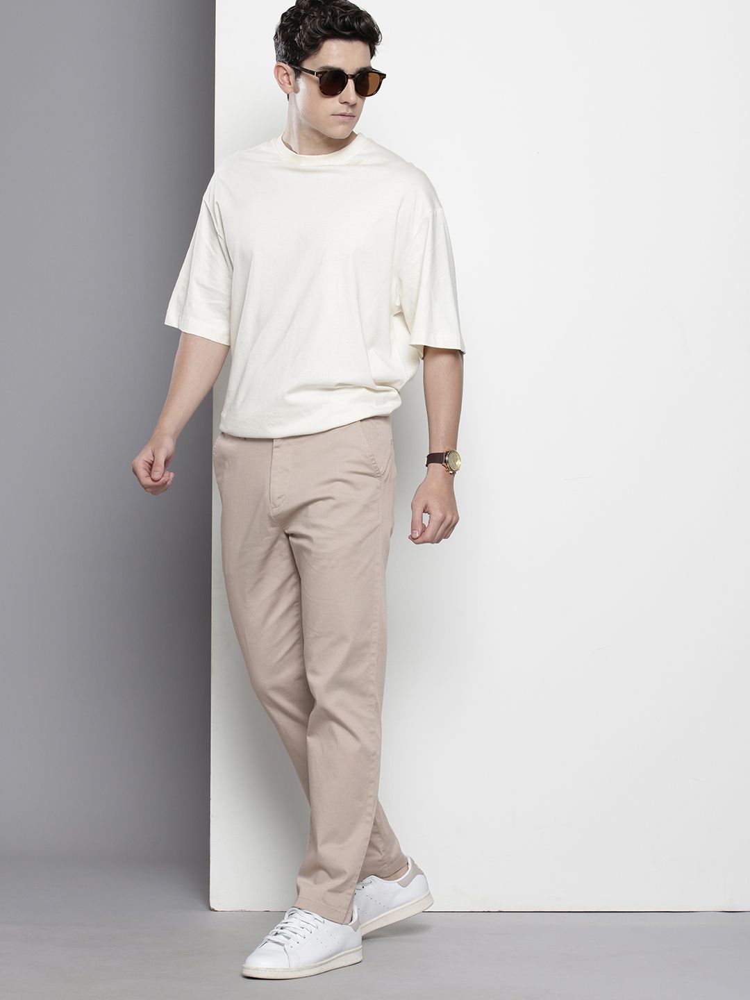 Men's Grey Regular Fit Casual Chinos