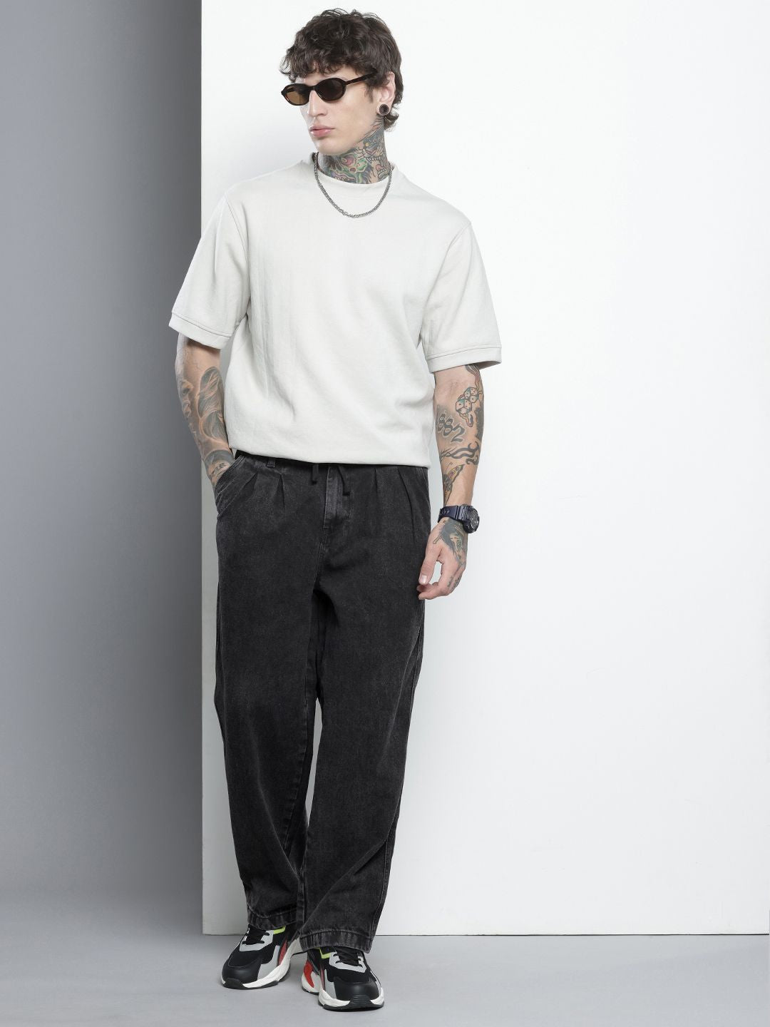 Men's Grey Relaxed Fit Utility Jeans