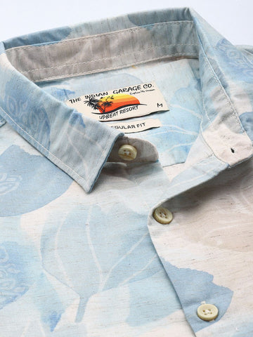 Men's Beige Regular Fit Floral Printed Resort Wear Shirt