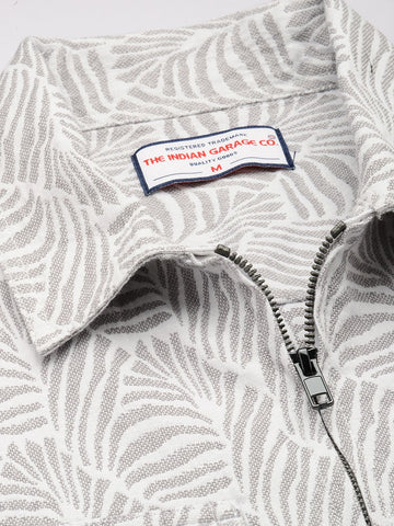 Men's Grey Regular Fit Textured Casual Shirt