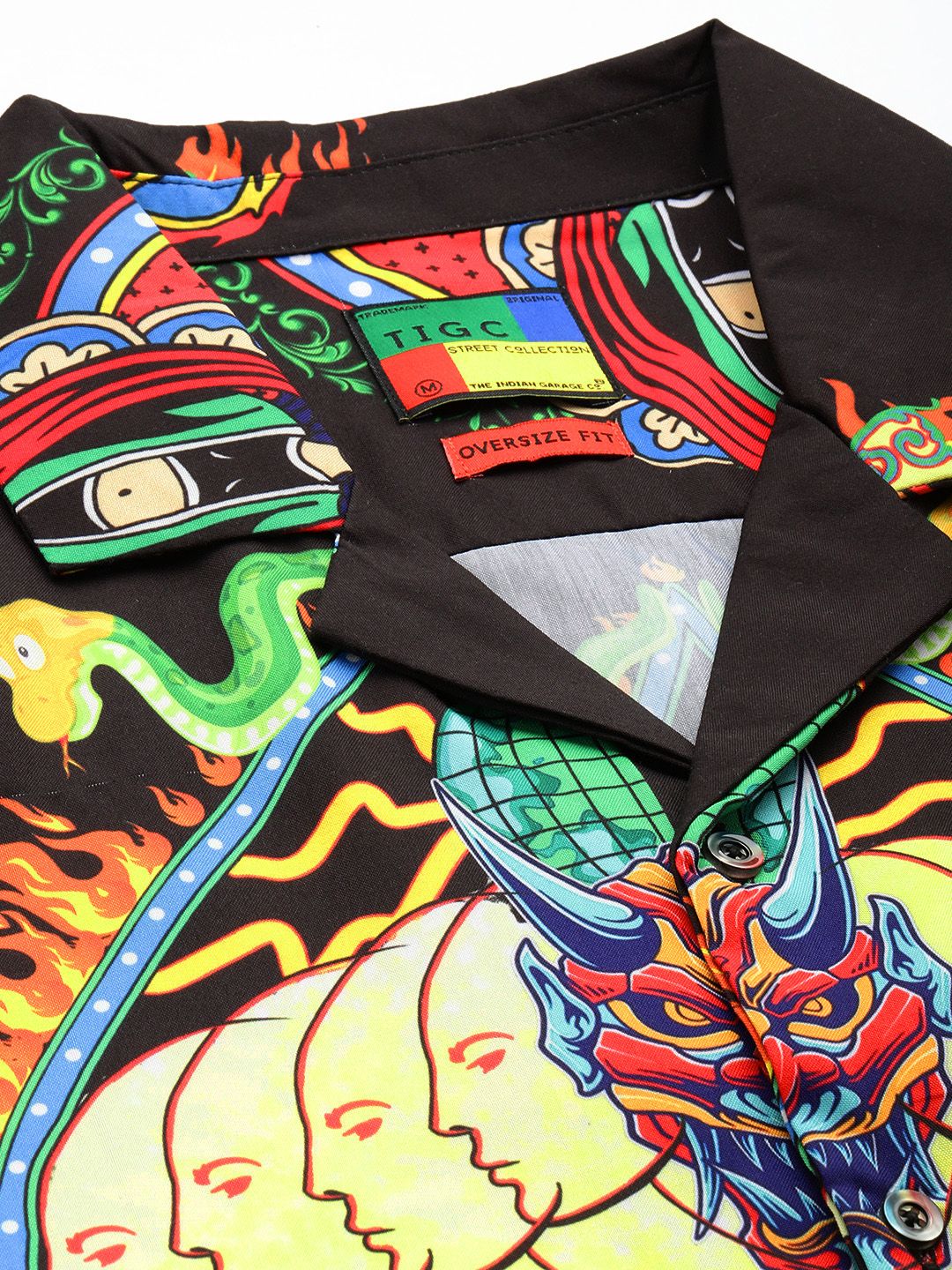 Men's Black Oversized Fit Printed Print Shirt