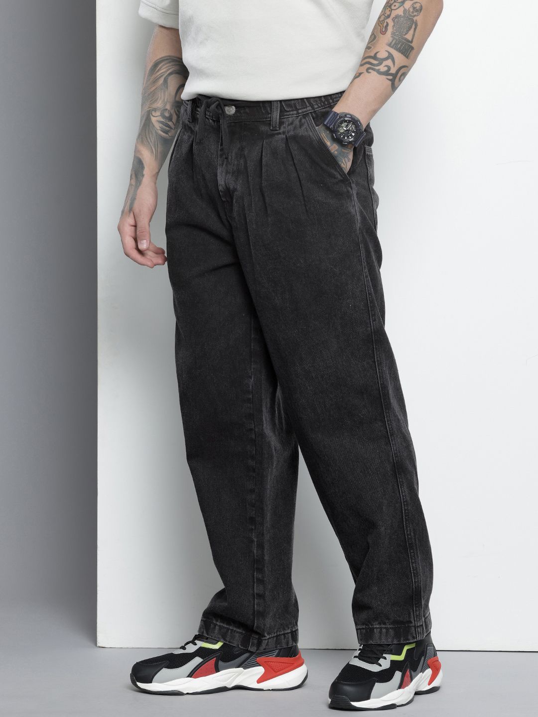 Men's Grey Relaxed Fit Utility Jeans