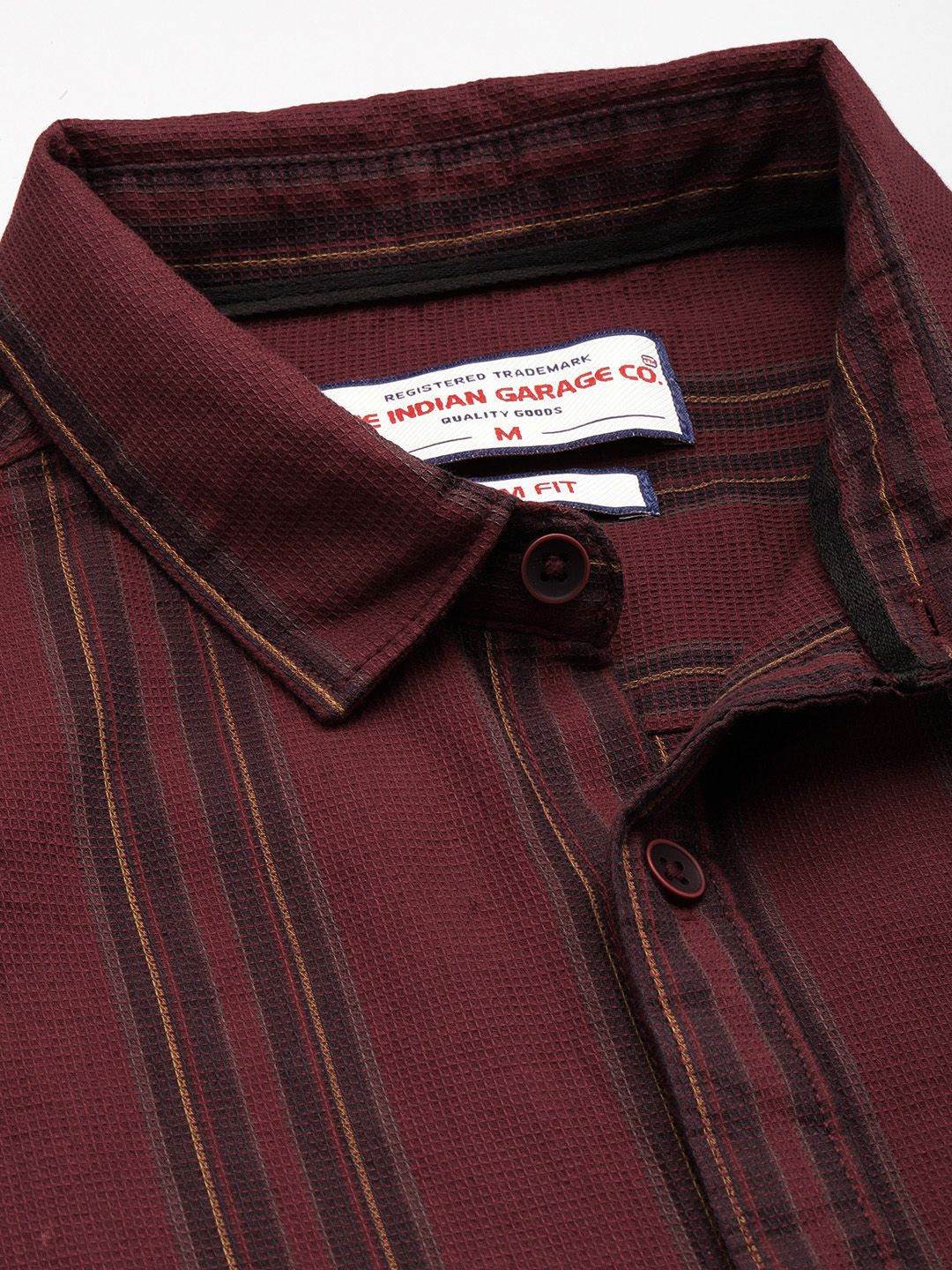 Men's Maroon Slim Fit Striped Casual Shirt