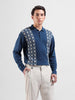 Men's Blue Oversized Fit Textured Flat Knit Polo Collar T-Shirt
