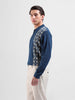 Men's Blue Oversized Fit Textured Flat Knit Polo Collar T-Shirt