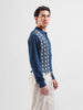 Men's Blue Oversized Fit Textured Flat Knit Polo Collar T-Shirt