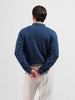 Men's Blue Oversized Fit Textured Flat Knit Polo Collar T-Shirt