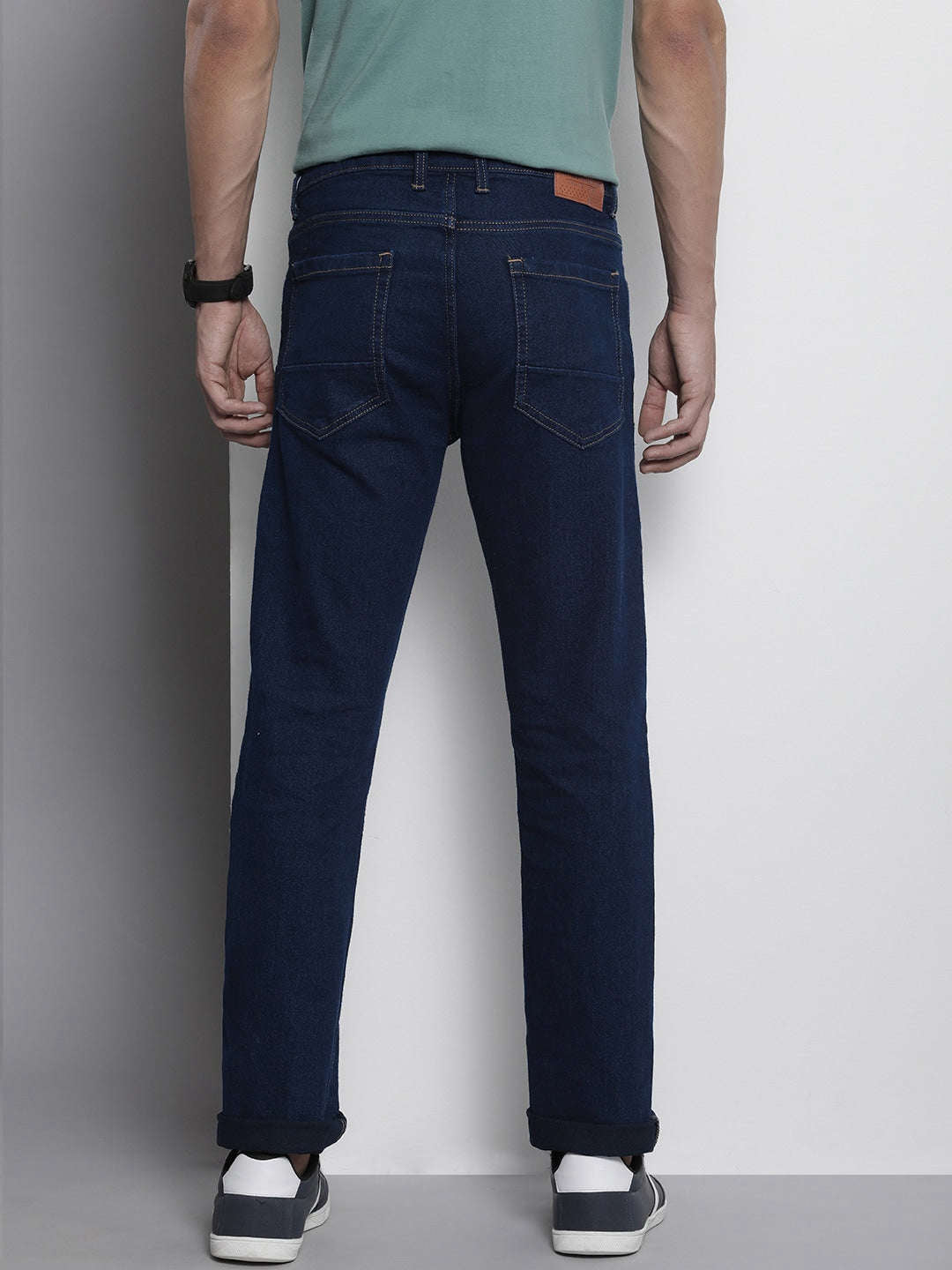 Men's Blue Slim Straight Fit Solid Mid-Rise Stretchable Jeans