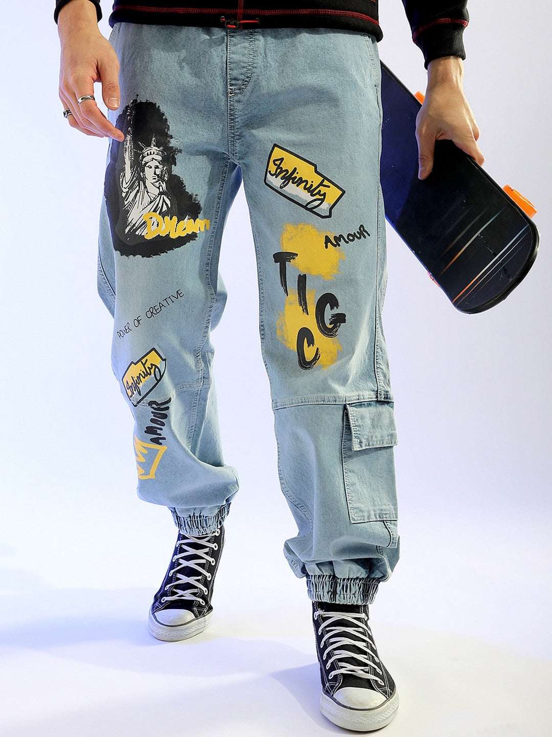 Shop Men Printed Loose Fit Jeans 0623-311DNMJOG-13-Light Blue-30