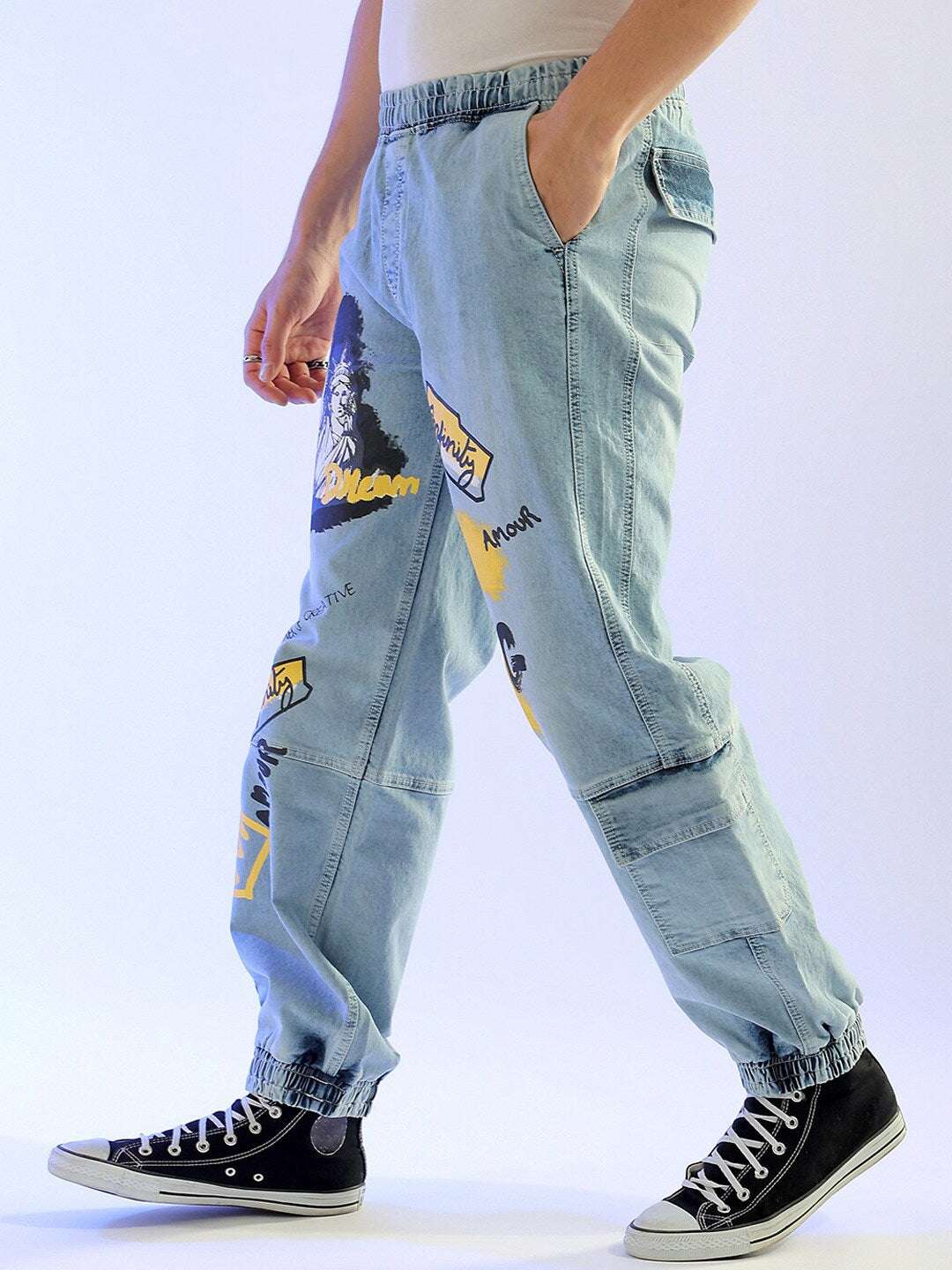 Shop Men Printed Loose Fit Jeans 0623-311DNMJOG-13-Light Blue-30