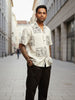 Men's Beige Relaxed Fit Embroided  Resort Wear Shirt