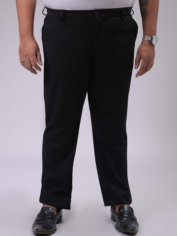 Men's Plus Size Black Regular Fit Solid Chinos