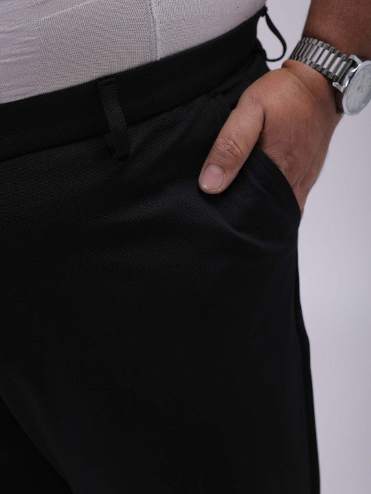 Men's Plus Size Black Regular Fit Solid Chinos