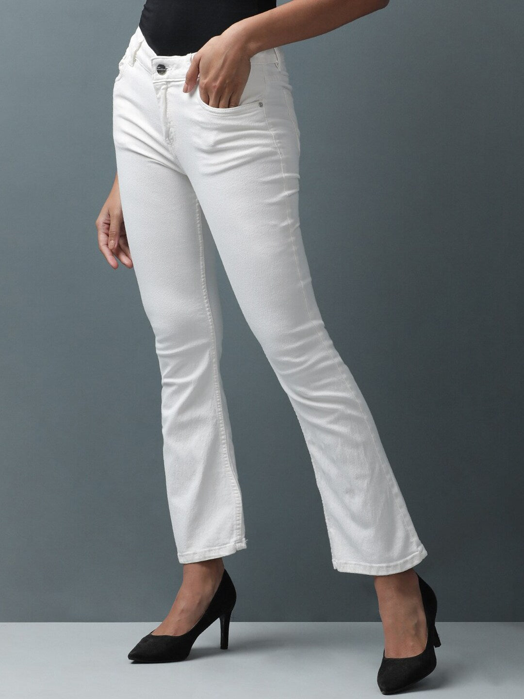 Shop Women Bleached Bootcut Denim Jeans Online.