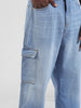 Men's Navy Baggy Solid Mid-Rise Cargo Jeans