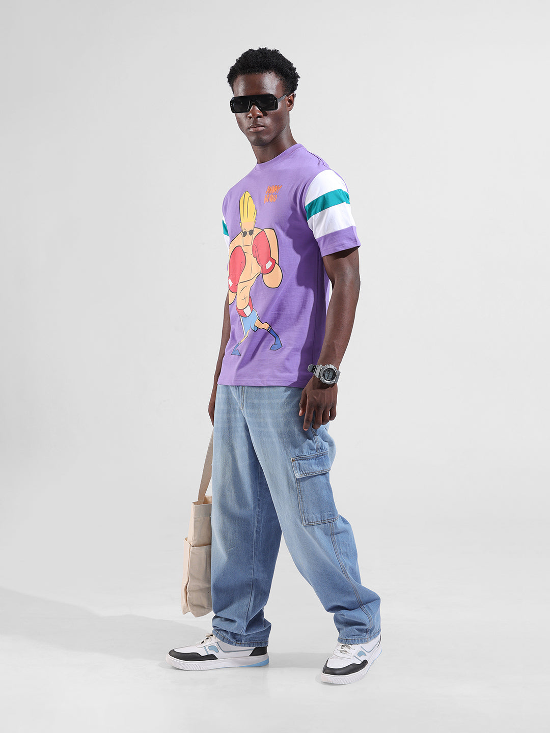 Men's Navy Baggy Solid Mid-Rise Cargo Jeans